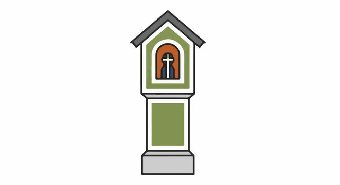 A simple, illustrative depiction of a wayside shrine with a cross inside