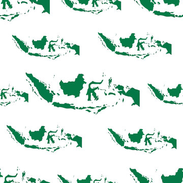 Seamless Vector Pattern of Indonesia Map Silhouette in Green Color