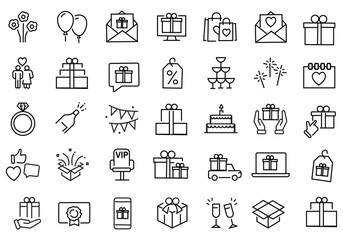 Fototapeta premium Set of Party & Event web icons in line style. Birthday, dancing, happy new year, week, christmas, entertainment, invitations, wedding, event, holidays, carnival, collection. Vector illustration.