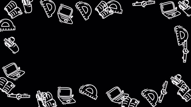 School Supplies Doodle Pattern 4k Transparent Loop Background