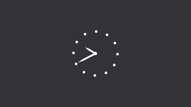Clock Animation Loop, Minimalist clock icon with black background animation.