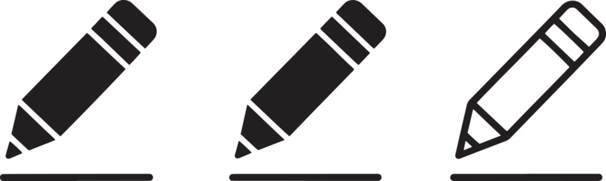 Set of three pencil icons for writing and drawing tasks with writing tool pencil tip implement education creative illustration stationery graphite drafting sharpened