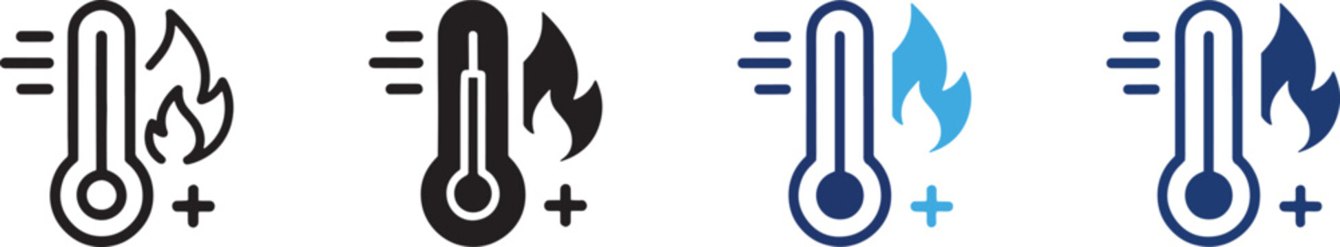 Thermometer icons with heat and cold symbols thermometer temperature collection illustration indicator forecast environment adjustment variation