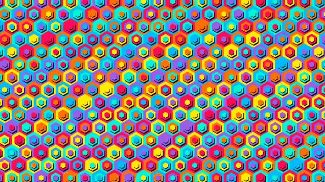 Vibrant Pop Art Hexagon Pattern Motion Background with Colorful Honeycomb Geometric Shapes and Halftone Texture