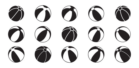 Fototapeta premium Fifteen black and white beach balls icon set vector.