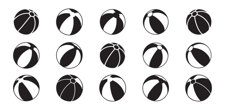 Fifteen black and white beach balls icon set vector.