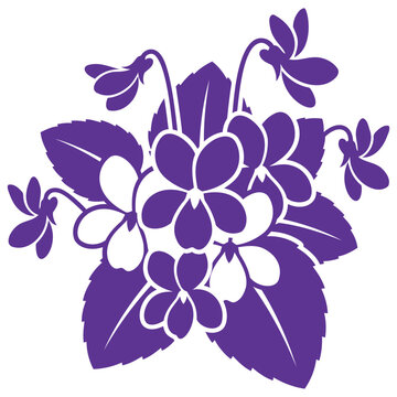 Purple violet flower bouquet illustration with leaves on white background