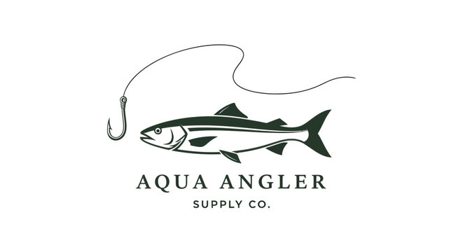 Aqua Angler Supply Co. Fishing Logo with Fish and Hook.