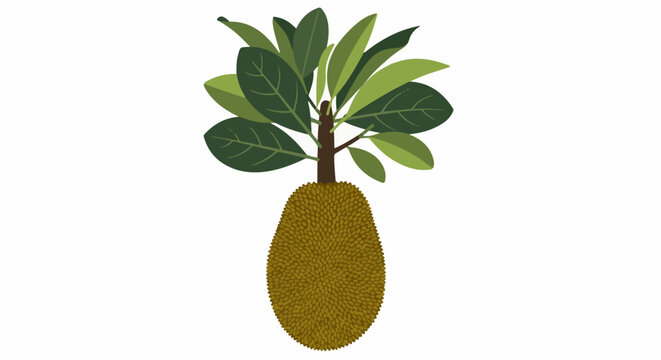 A stylized jackfruit tree with large spiky fruit and green leaves