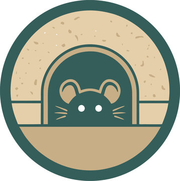 Minimalist Mouse Peeking from Hole Circular Icon