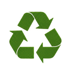 Fototapeta premium Green grass texture recycling symbol isolated on a solid black background