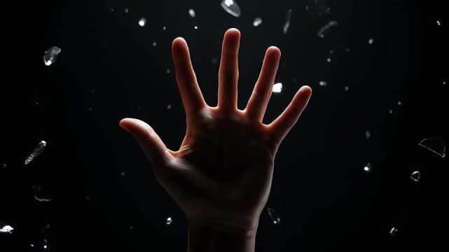 Shattering Glass and Human Hand Breakthrough Concept