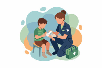 Fototapeta premium Paramedic Providing First Aid to Injured Child Outdoors