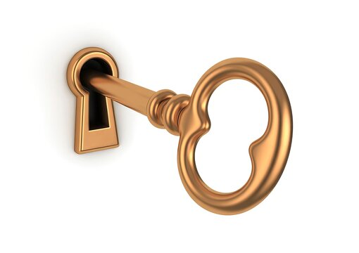 3 D rendering of a brass letter K and a brass infinity symbol on a white background 3D rendering metallic gold color