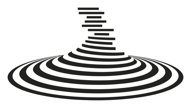 Optical Illusion of a Swirling Staircase and Vortex in Black and White