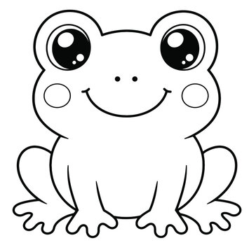 Cute Frog Vector, Frog line art drawing illustration with cute style for children design. Animal nature cartoon concept for logo, printable sticker and background.
