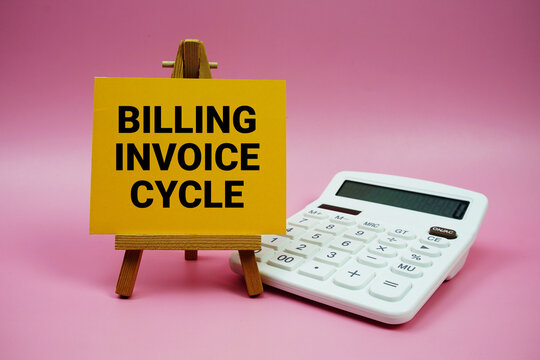 Billing Invoice Cycle text with calculator on pink background