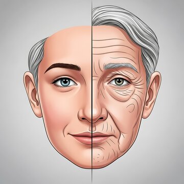 Face split in half young old.