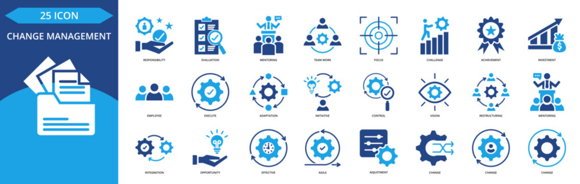 Set of Change management - glyph / solid colour