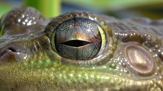 Extreme Macro of Bullfrog Eye with Intricate Iridescent Iris
