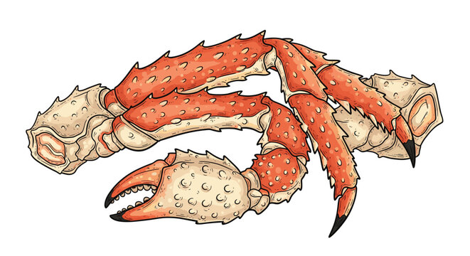 Collection of realistic red king crab legs and a large pincer claw with detailed texture and shading suitable for seafood menu design.