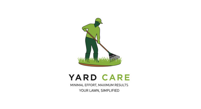 Yard Care Logo Featuring a Gardener Raking Grass.