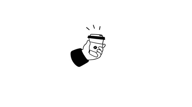 Hand Holding Coffee Cup with Bean Icon, Morning Energy Boost