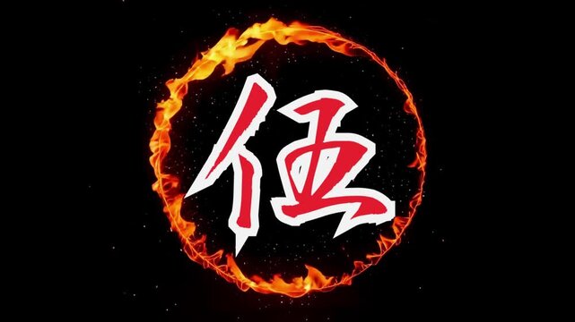炎の輪の中で漢数字の10秒カウントダウン