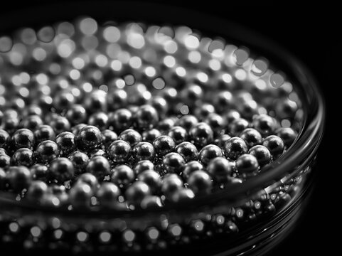 Copper his tag chelate spa beads in a glass container