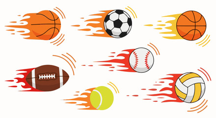 Fototapeta premium Collection of sports balls in motion with fiery trails
