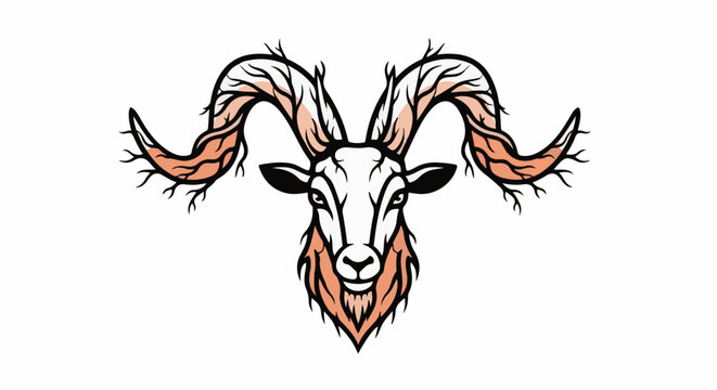 Artistic depiction of a goat head with branched horns