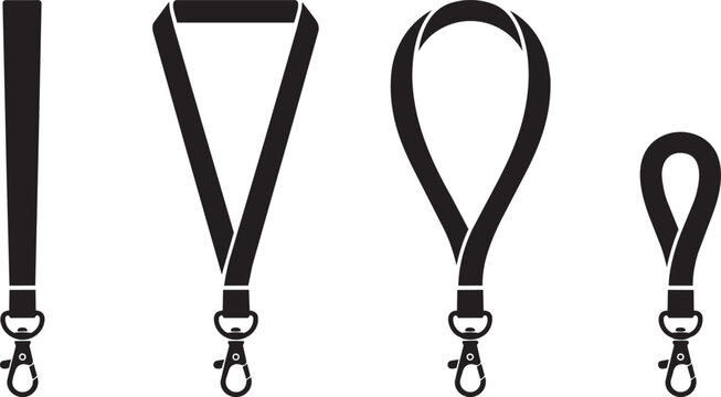 lanyard strap silhouette set badge holder accessory vector illustration