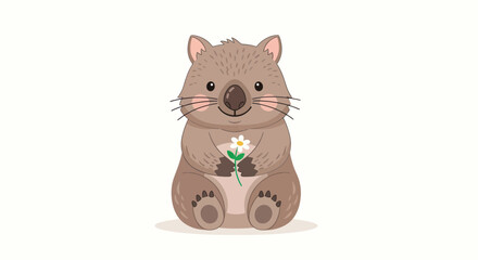 Fototapeta premium Cute Wombat Holding a Daisy Flower, Adorable Australian Animal Illustration