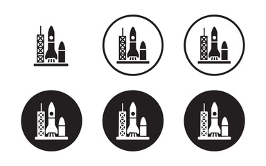 Rocket launch icons with platform and support structures for aerospace and science web graphics. © Mohammad