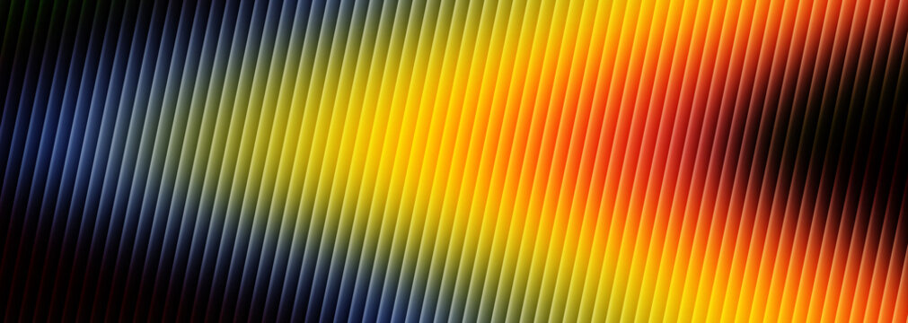 Abstract background featuring a vibrant diagonal gradient transition of rainbow colors across ridged, textured vertical parallel lines creating a dynamic visual spectrum design element
