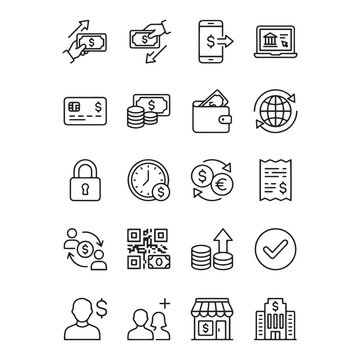 Collection of financial icons including money, Banking, And commerce symbols