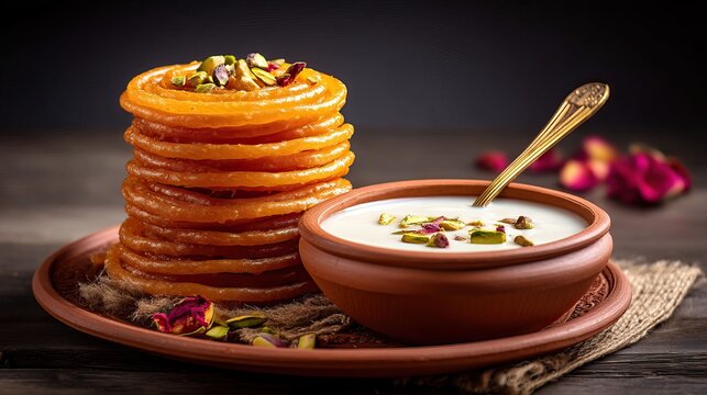 Indian dessert jalebi with rabdi.