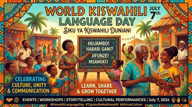 Vibrant community gathering celebrating African language and culture, fostering unity, learning, and cross-generational connection through storytelling and cultural expression