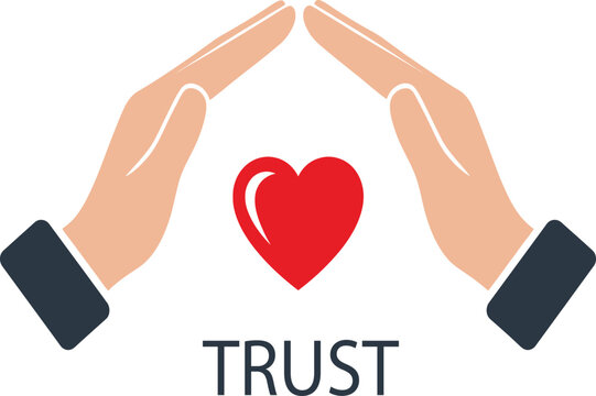 Hands protecting a red heart icon representing trust and care