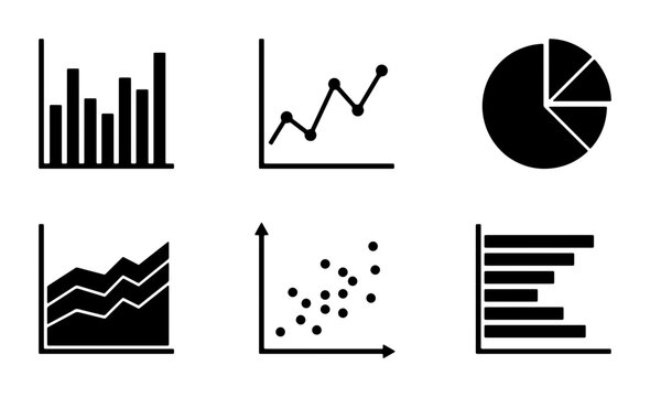 Diverse Data Visualization Icons Set, Business Analytics Charts and Graphs, Financial Statistics Vector Graphics, Presentation Elements