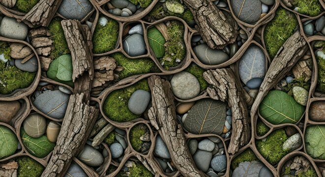 Mossy stones and tree roots pattern.