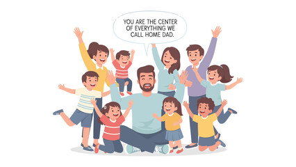 A Family's Center: A father stands surrounded by his family, joyfully celebrating a heartfelt message of love and appreciation. Capturing the essence of familial warmth and unconditional love. © Abu