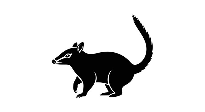 Black silhouette of quoll walking.