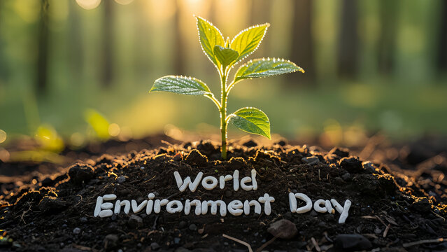 world environment day . tiny flower growing in sunlight.