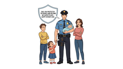 Guardian of Family: A uniformed guardian stands tall, cradling a baby while surrounded by his beloved family. The image reflects dedication, love, and the essential role of protection. © FARHANA