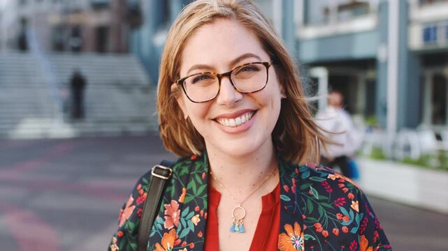 Outdoor, confident or woman face with smile for education, international student or study opportunity. Exchange programme, pride or scholar with portrait for abroad travel, culture knowledge or learn