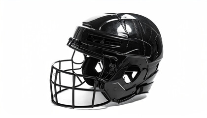 Fototapeta premium Black hockey helmet with face cage angled view isolated on white