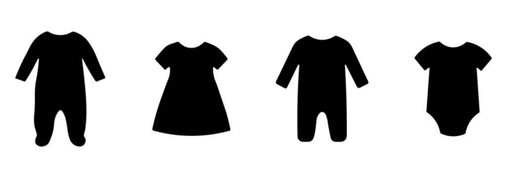 Baby clothes and toddler fashion icon set, kids clothes and toddler clothing icon pack in flat style