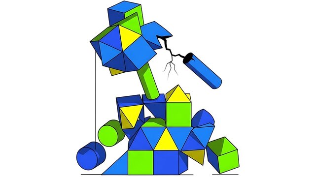 Colorful geometric shapes puzzle pieces.