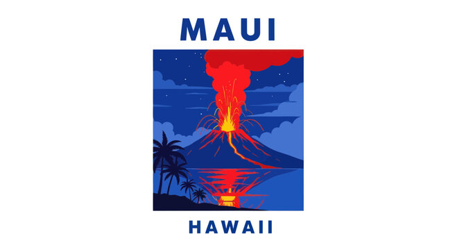 Maui Hawaii Volcano Eruption Tropical Island Palm Trees Ocean Reflection